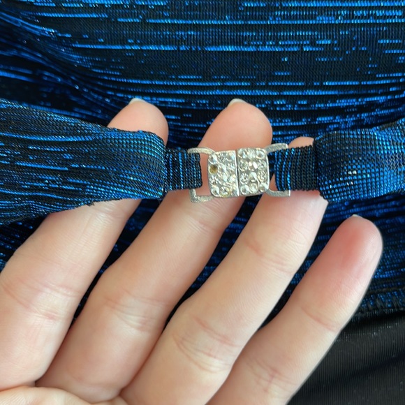 Vintage All That Jazz SML 90s Black Velour Blue Strapless Dress w High Slit💦🔥 - Picture 13 of 13